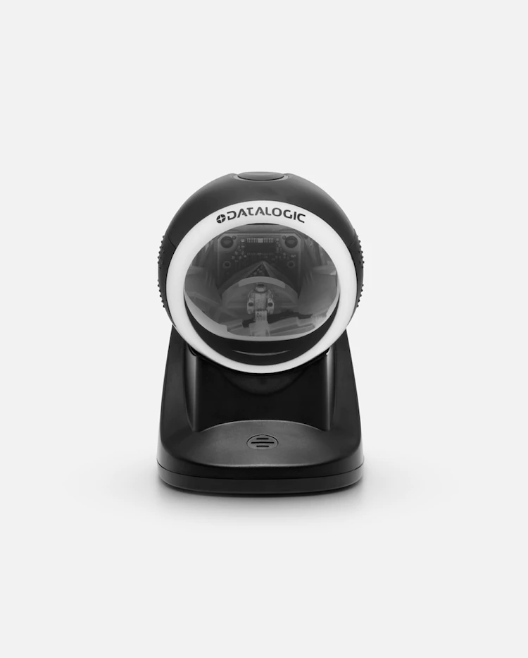 Primer plano de un escáner de sobremesa negro, con la zona redonda del escáner en blanco.